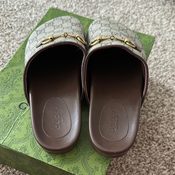 Beige Canvas Mules with Gold Horsebit - Picture 3 of 6